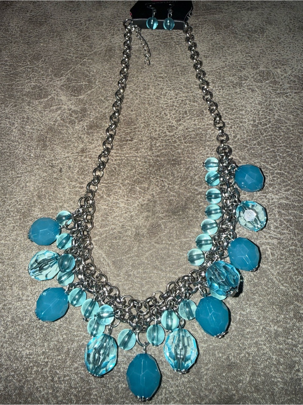 Aqua Blue Faceted Bead Statement Necklace - Women Jewelry
